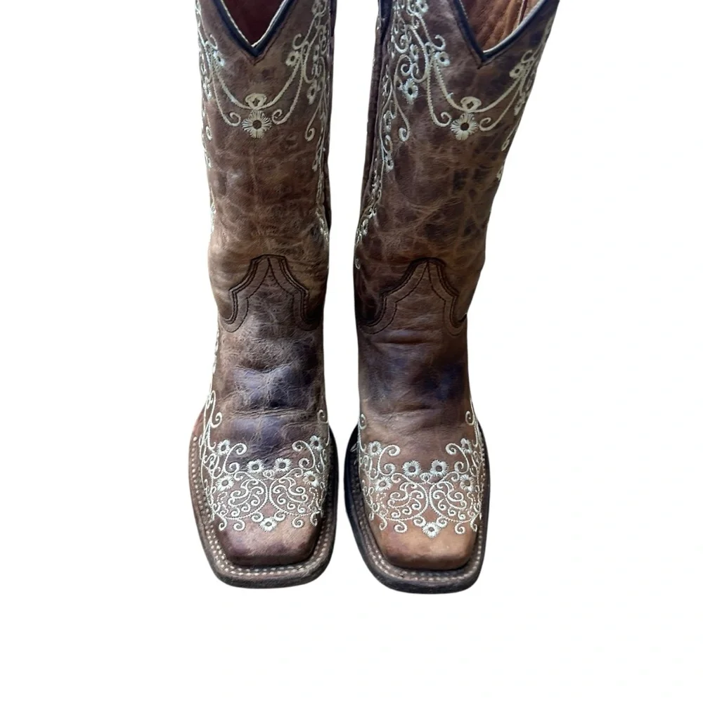 CORRAL A2663 floral embroidery distressed leather cowgirl boots square toe SZ5.5 - Picture 4 of 7